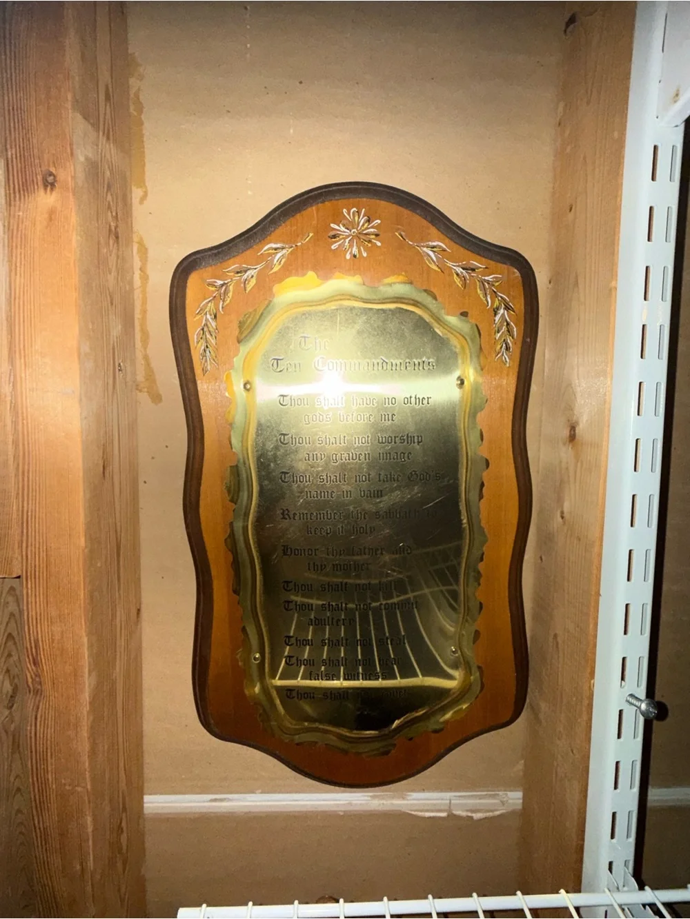 Vintage Brass Ten Commandments Wall Plaque in Gold and Brown